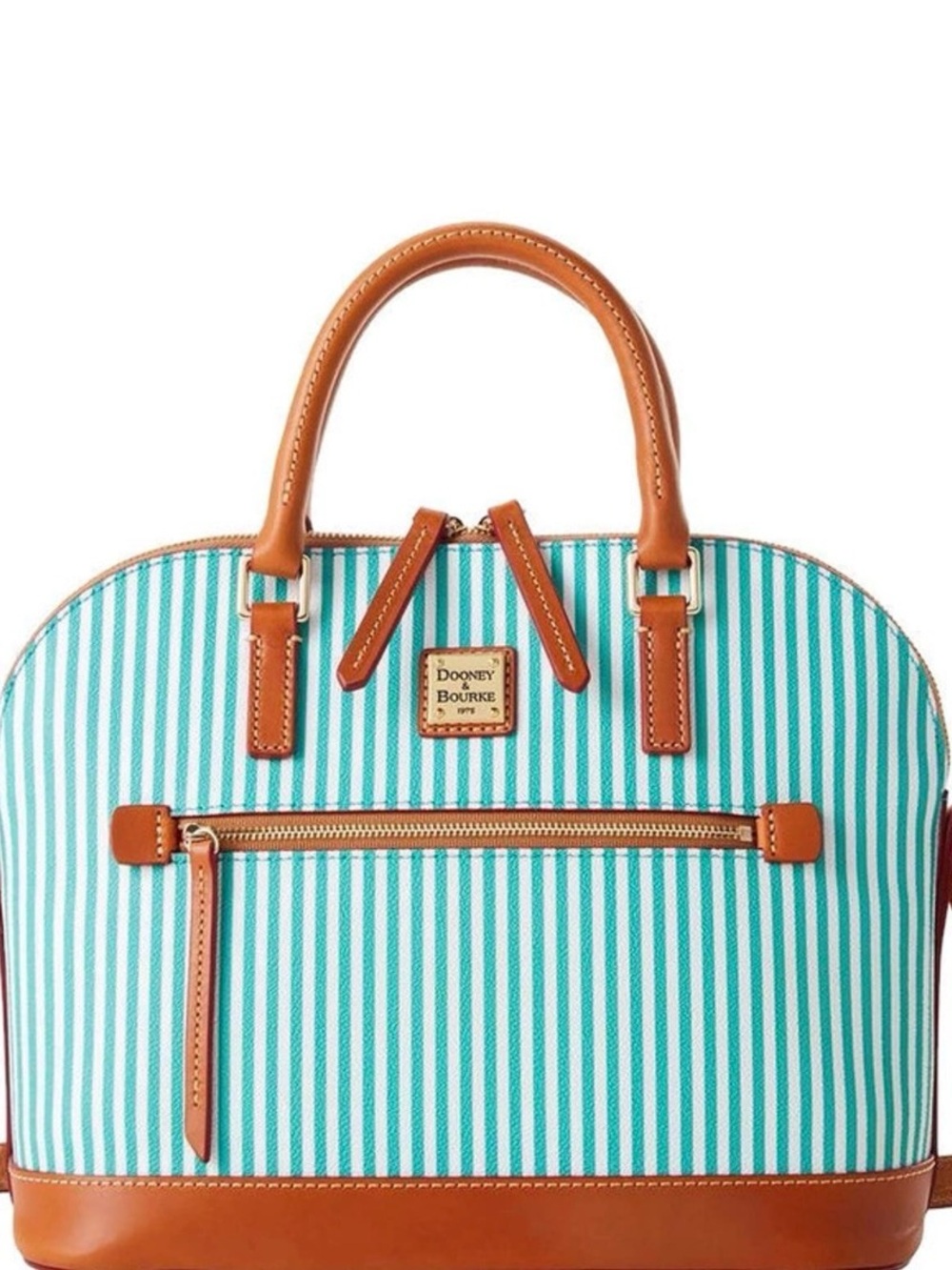 Authentic Dooney and Burke Striped Doomed Zip Satchel sea foam color